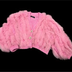 Revasser pink fur knit cropped cardigan